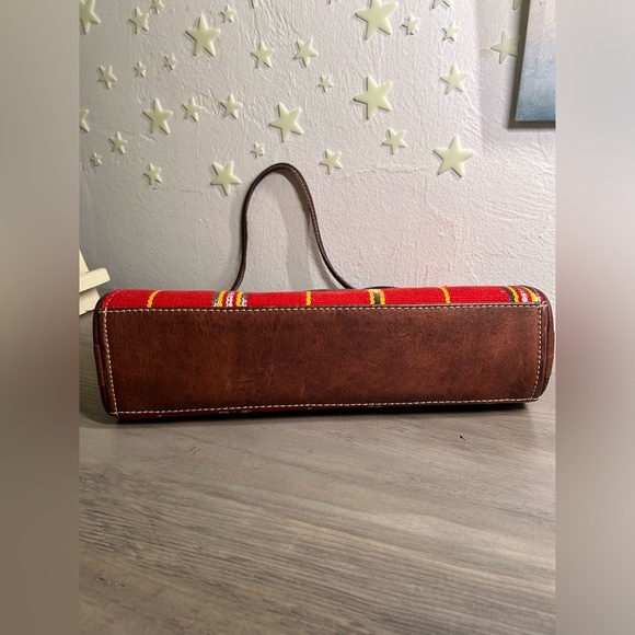 Vintage western style saddlebag purse leather & woven material made in Guatemala - Picture 4 of 13